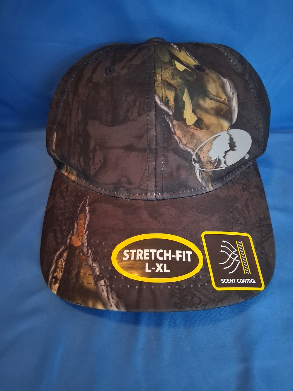 Mossy Oak Ball Cap L-XL Stretch Fit Scent Control Brown/Black Polyester